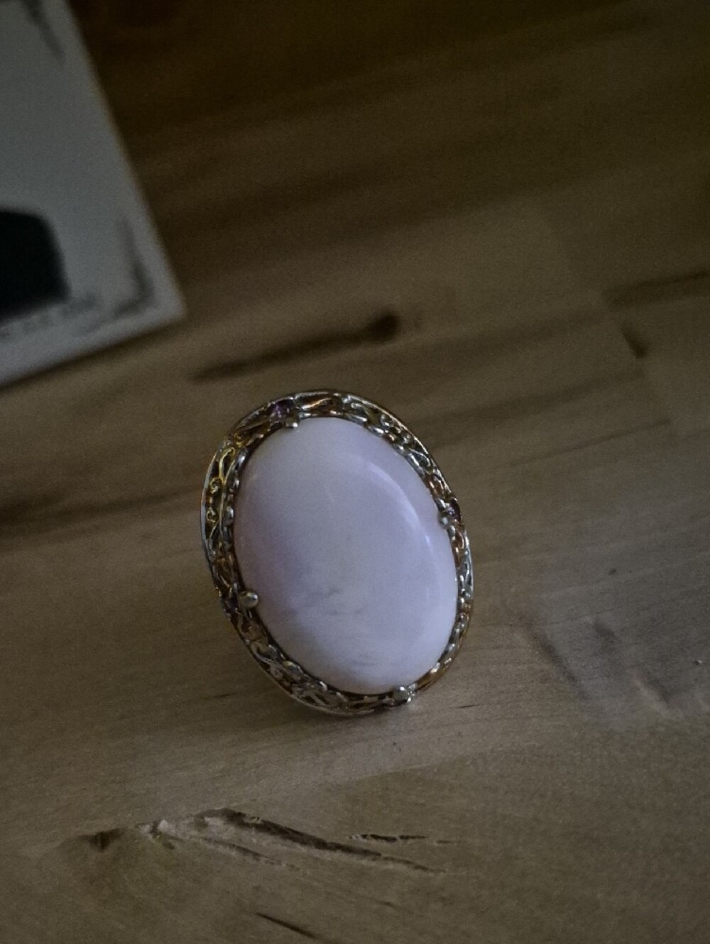Pink OPAL Stone Filigree Ring SIze 9 - Picture 3 of 6